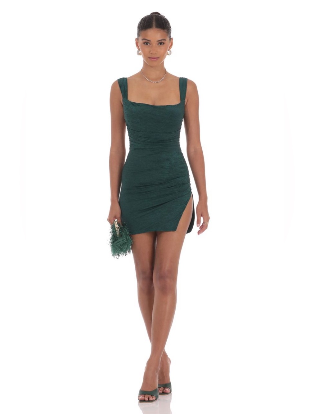 Lucy in the sky Ruched Bodycon Dress in Green